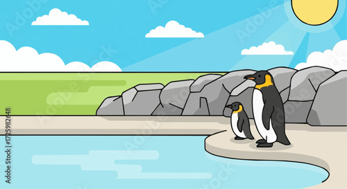 World animal day  october 4 cartoon emperor penguin with baby vector illustration for antarctic wildlife and polar animals themed design vector