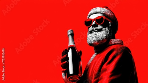 Wallpaper Mural Modern Santa with Sunglasses Holding Bottle: Bold Red Background Holiday Imagery Torontodigital.ca