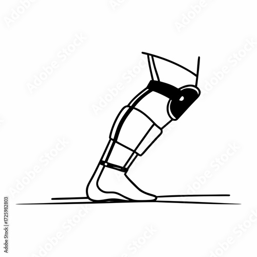 Simple continuous line drawing of an orthopedic leg brace  