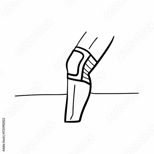Continuous line drawing of a knee brace on a human leg  