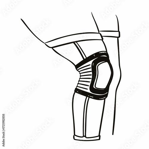 Continuous line drawing of a knee brace on a leg  