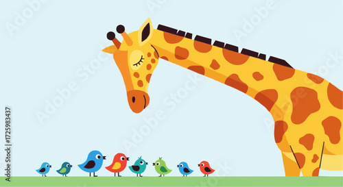 World animal day  october 4 cartoon giraffe with birds vector illustration for kids room decor and animal themed party decorations vector