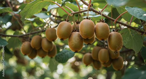 Fototapeta Naklejka Na Ścianę i Meble -  A kiwi vine with hanging fruit