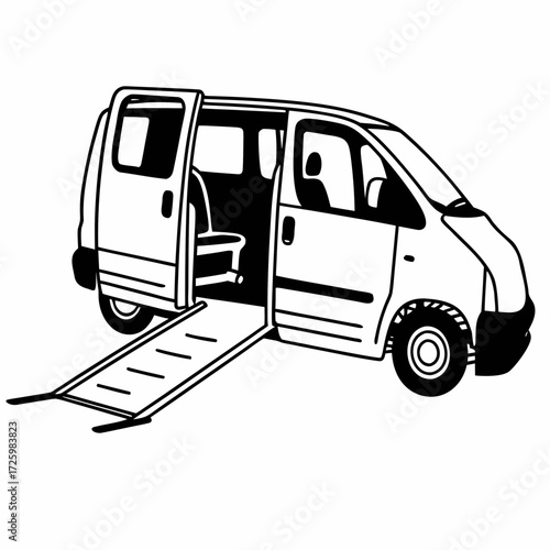 Accessible van with open ramp and seating for wheelchairs  
