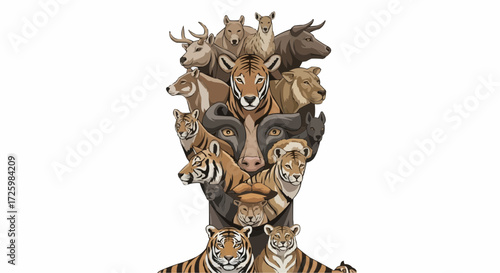 World animal day  october 4 animal face illusion drawing wildlife art tiger lion bear deer wolf ox illustration creative design vector
