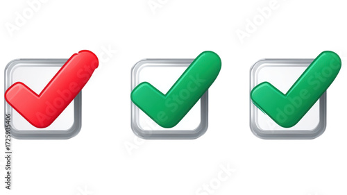 Set of Checkboxes with Red and Green Ticks Isolated.