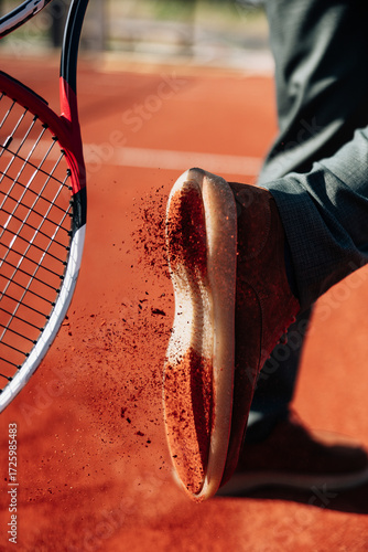 Tennis player prepares to hit a shot on clay court, showcasing the power and movement of the game