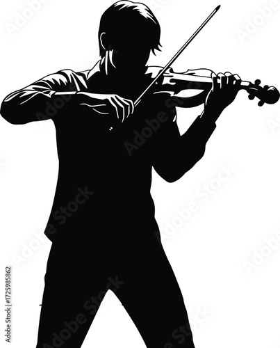 Silhouette of violinist playing violin, classical music performance illustration, musician art, orchestra instrument, artistic design vector