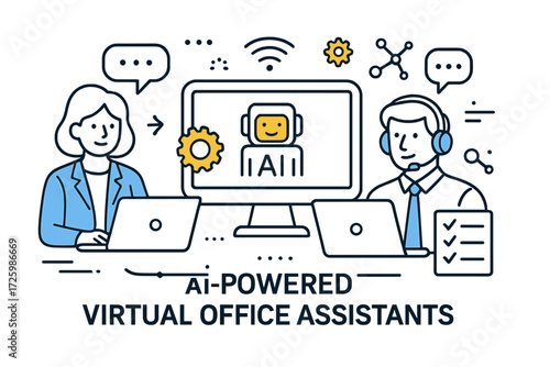 Virtual office assistants enhance productivity with AI technologies during a collaborative work session