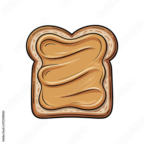 Toast with peanut butter, delicious snack, hand-drawn illustration, comforting food concept, colorful design