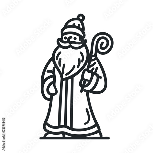 Classic Santa Claus character design for holiday decorations. Vector black icon