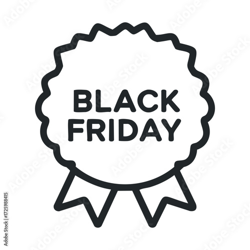 Black Friday sale badge with decorative ribbons and bold text. Vector black icon
