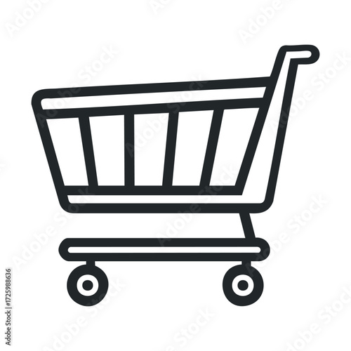 Simple shopping cart outline design for retail applications. Vector black icon