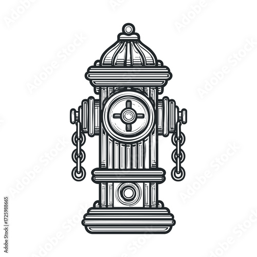 Vintage fire hydrant design for urban planning and public safety. Vector black icon