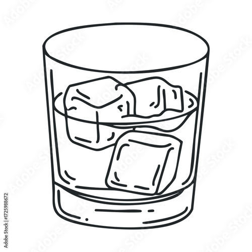 Enjoying a refreshing drink with ice cubes in a glass. Vector black icon