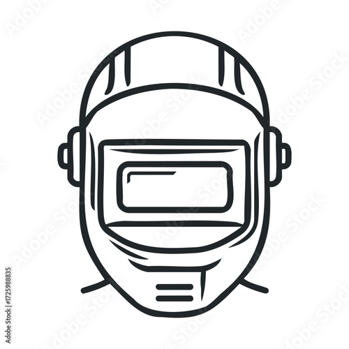 Welder helmet design for safety in industrial work environments. Vector black icon