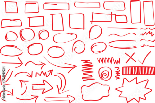 Hand Drawn Red Marker Elements for Emphasis and Highlighting on White Background