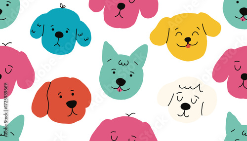 Cute puppy face illustration with pet animal character in cartoon style. Vector doodle icon with dog head on bright background