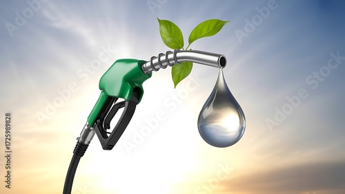 Green Fuel Nozzle with Water Drop and Leaves