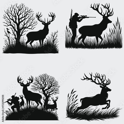 Deer Hunting Vector SVG Bundle, Hunting SVG, Hunter SVG, Nature SVG, Silhouette, Vector, Cutting File