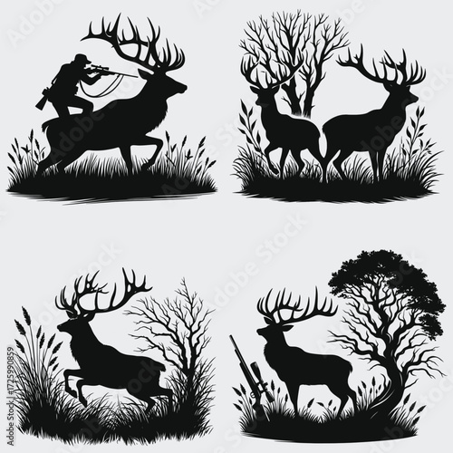 Deer Hunting Vector SVG Bundle, Hunting SVG, Hunter SVG, Nature SVG, Silhouette, Vector, Cutting File