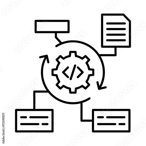 Algorithm Icon, Process flow with algorithm steps, AI algorithms, Data-driven decision-making, Machine learning models, and Computational algorithms. Vector illustration.