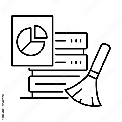 Data Cleaning Icon, Data filtering, Data error removal, Data refinement, Cleansing tools, and Data processing. Vector illustration.