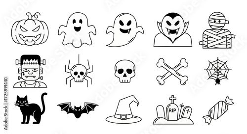 Halloween icons and symbols graphic design set
