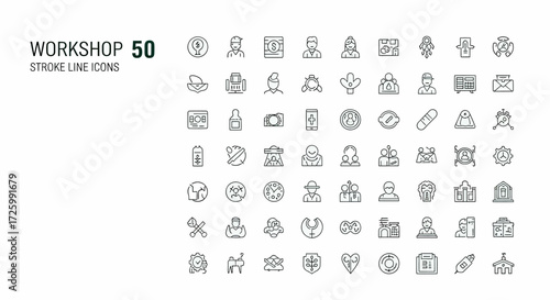 Workshop Single Line Icons Set - Tools, Construction, and Creative Design Graphics