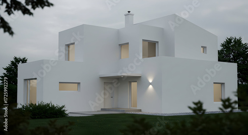 Fototapeta Naklejka Na Ścianę i Meble -  A home with an exterior of smooth, white plaster