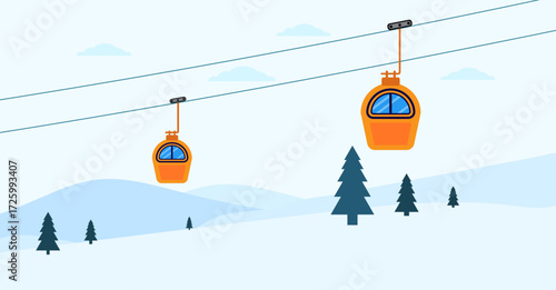 Cable Car Vector Illustration in Winter Landscape