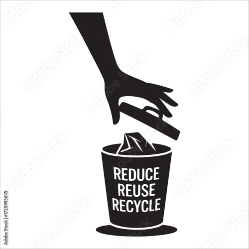 Stylized hand holding trash silhouette vector icon design