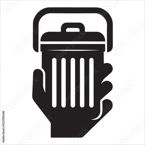 Stylized hand holding trash silhouette vector icon design