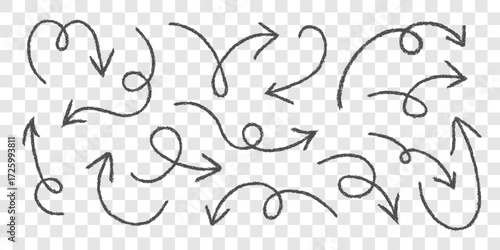 Pencil sketch arrows icon hand drawn vector set. Doodle crayon arrow collection rough style. Textured pencil arrows symbol isolated clipart vector. Element for infographic education business design