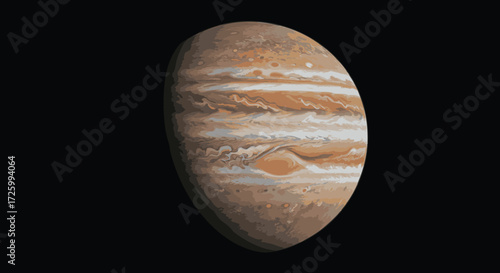 A detailed, close-up view of the planet Jupiter, showcasing its distinct bands of clouds and the Great Red Spot.