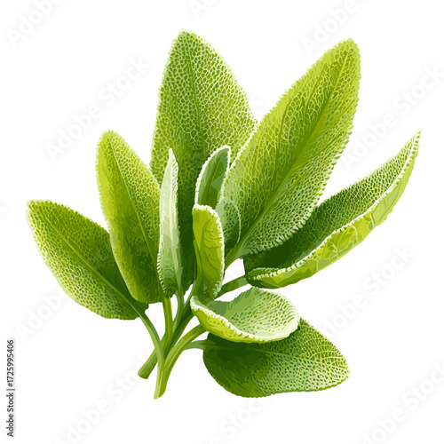 Fresh Sage Leaves Illustration with Textured Detail