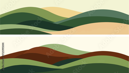 Abstract landscape backgrounds with rolling hills in earth tones