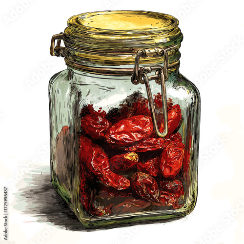 Vector illustration of a jar of sun dried tomatoes in oil isolated on a white background
