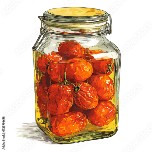 Vector illustration of a jar of sun dried tomatoes in oil isolated on a white background
