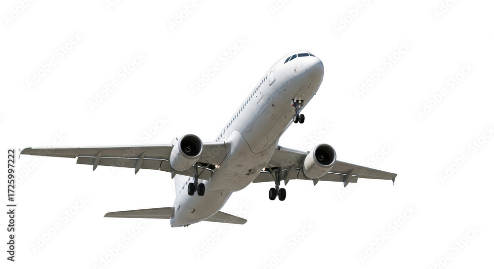 Obraz premium Modern jet airplane ascending in flight with wings extended travel transportation