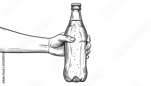 Hand holding a soda bottle, vintage style