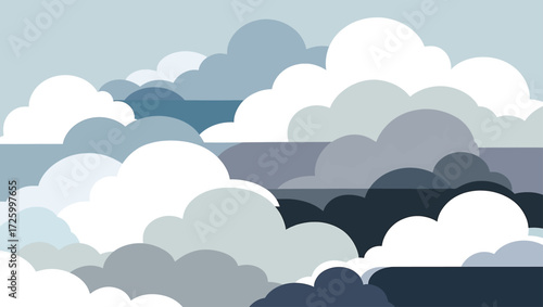 Abstract layered clouds in cool blue and grey tones