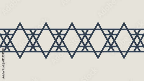 A repeating pattern of dark blue star of david shapes against a light beige background creates a border