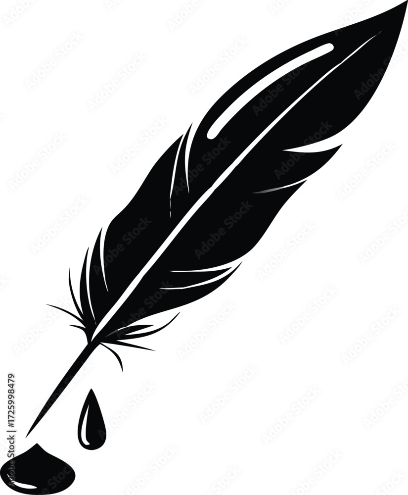 Obraz premium Black feather quill pen dripping ink symbolizing creativity and writing inspiration