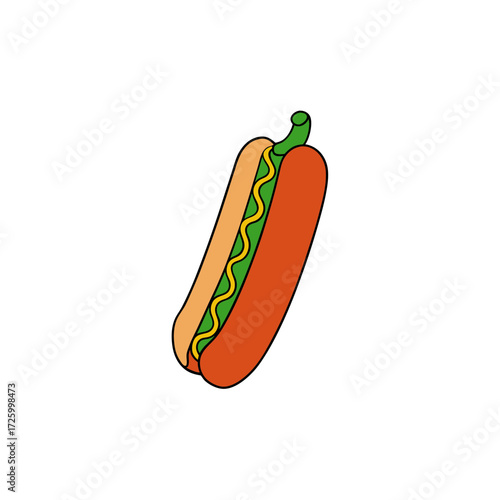 Cartoon hot dog with mustard and relish isolated on transparent background
