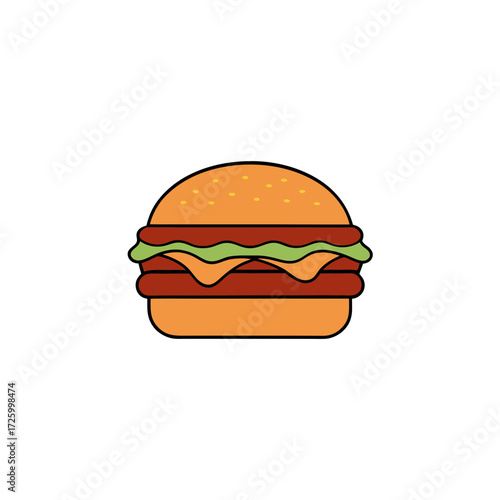 Stylized hamburger with cheese and lettuce isolated on transparent background