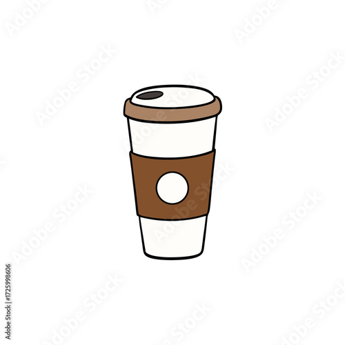 Cartoon coffee cup with lid and sleeve isolated on transparent background