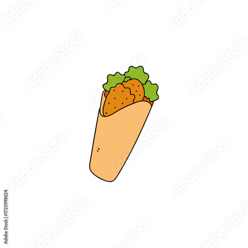 Cartoon chicken wrap with lettuce isolated on transparent background