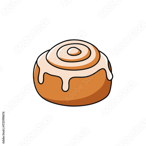 Cartoon cinnamon roll with cream cheese icing isolated on transparent background