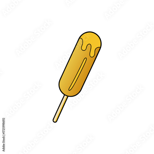 Golden corn dog with drizzle isolated on transparent background